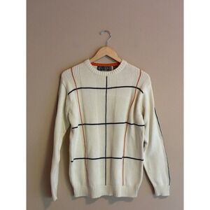 Oscar de‎ la Renta Womens Cream Grid Pattern Cotton Knit Crewneck Sweater Small